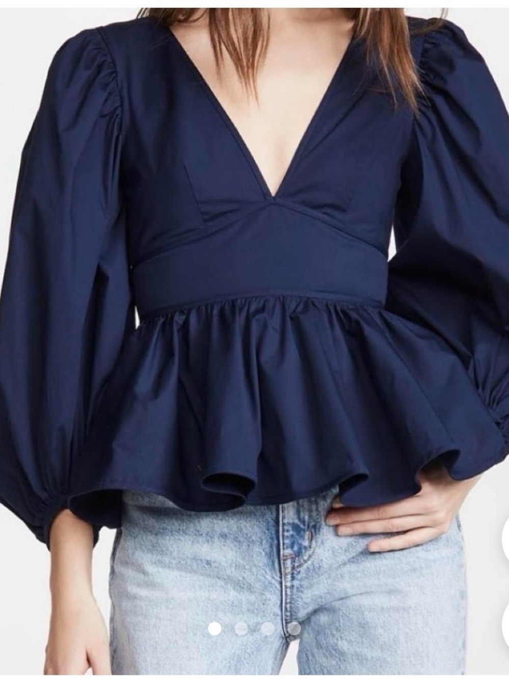 STAUD Beautiful Deep Blue Navy Peplum Blouse with Voluminous Sleeves
